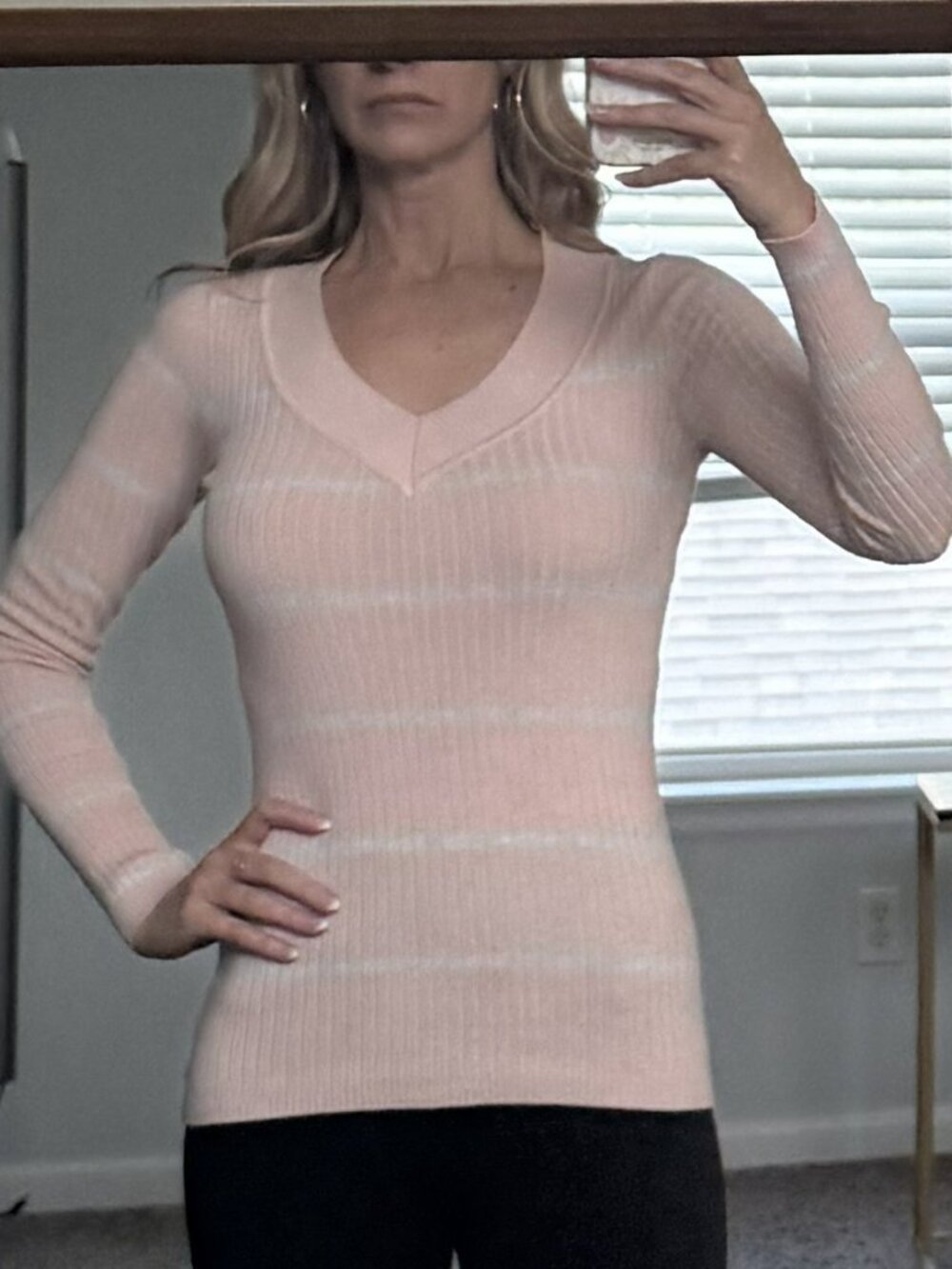 Light Pink & White Ribbed Sweater